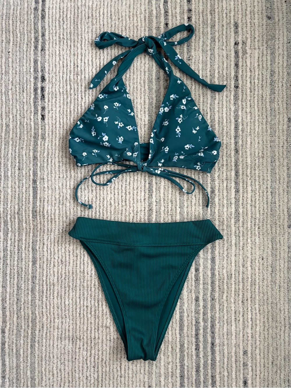 Hollister Teal Swim Set with White and Blue Floral Top